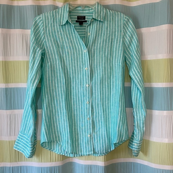 J Crew Irish Linen Baird McNutt Striped Button Down Shirt Sz 00 - Picture 9 of 9